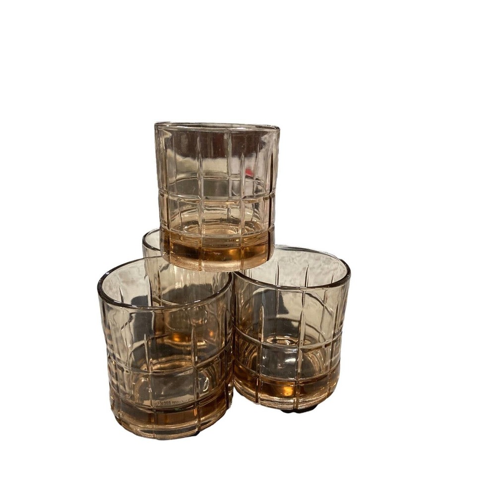 Anchor Hocking Set of 4 Glasses Tartan Grid Blush Pink 8 0z‎